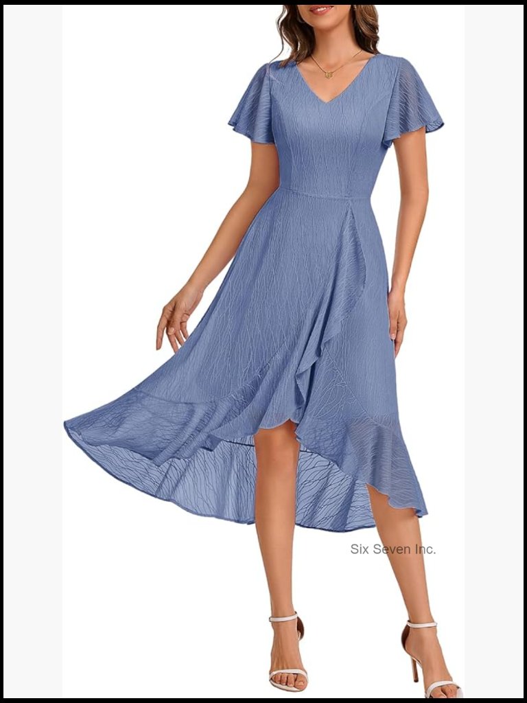 Women's Cocktail Lace Hi Low Midi Dress With Ruffle Sleeves